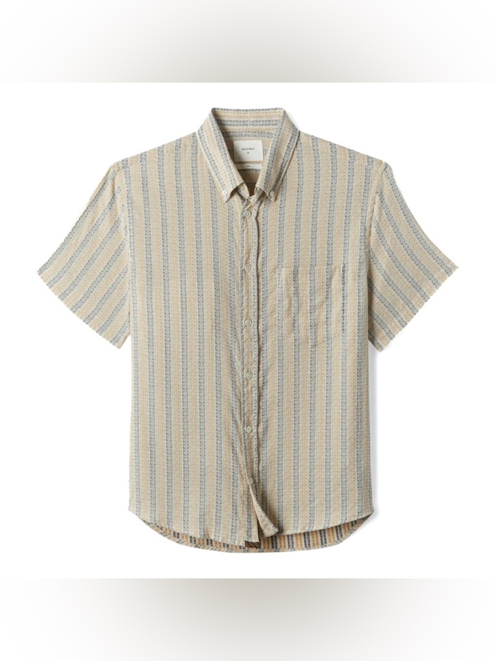 Billy Reid Mens Kirby Striped Short Sleeve Button Up Shirt Gold Blue Size Medium